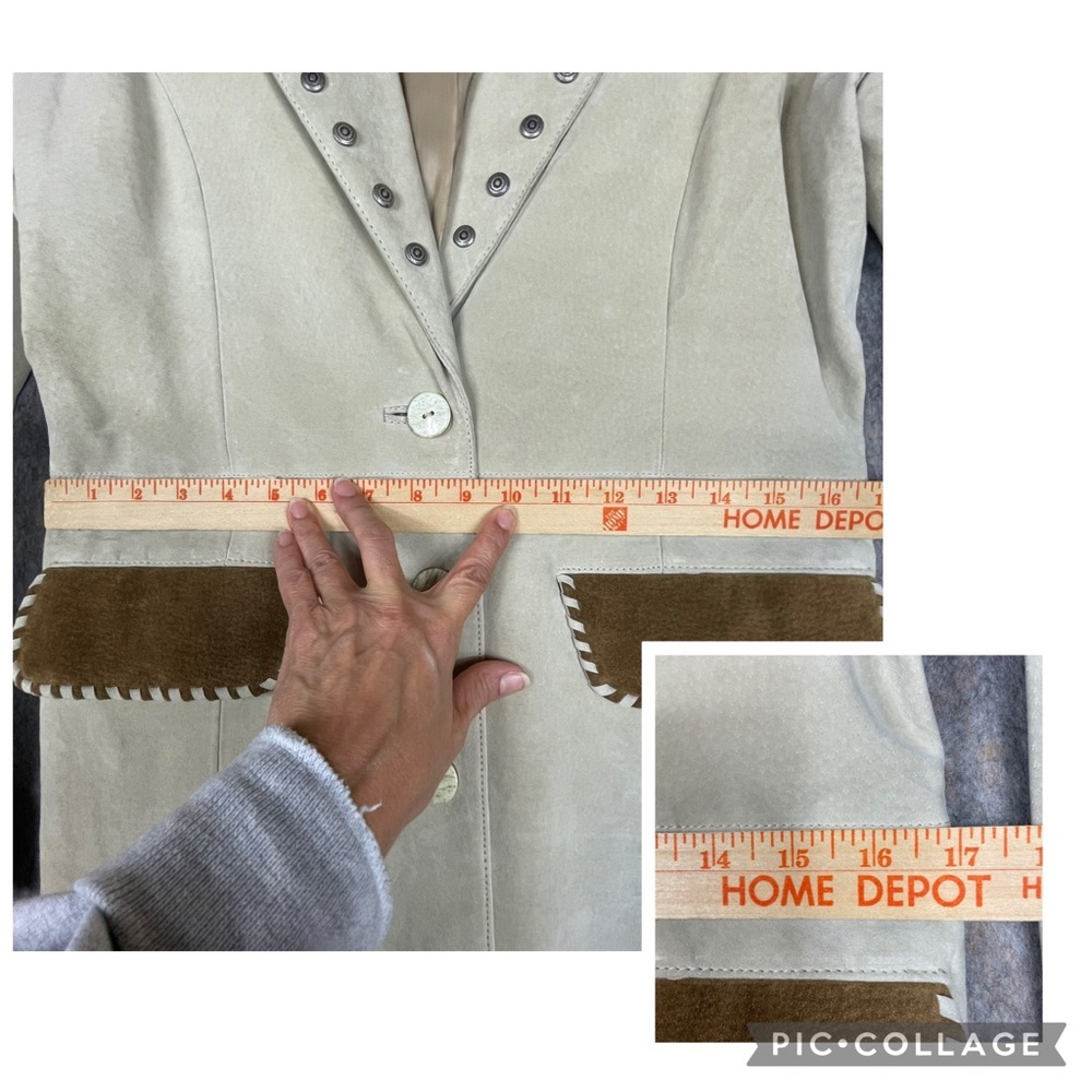 Vtg Lew Margam Leather Suede Western Aspen Whipstitch Studs Mid-Length Coat-Sz 8 - Picture 15 of 16